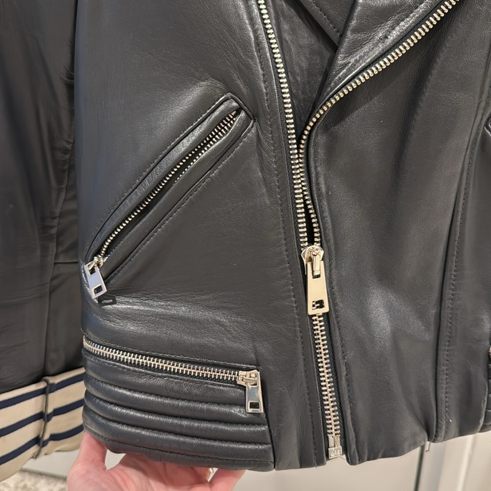 Maje Navy Leather Biker Jacket - Picture 5 of 6